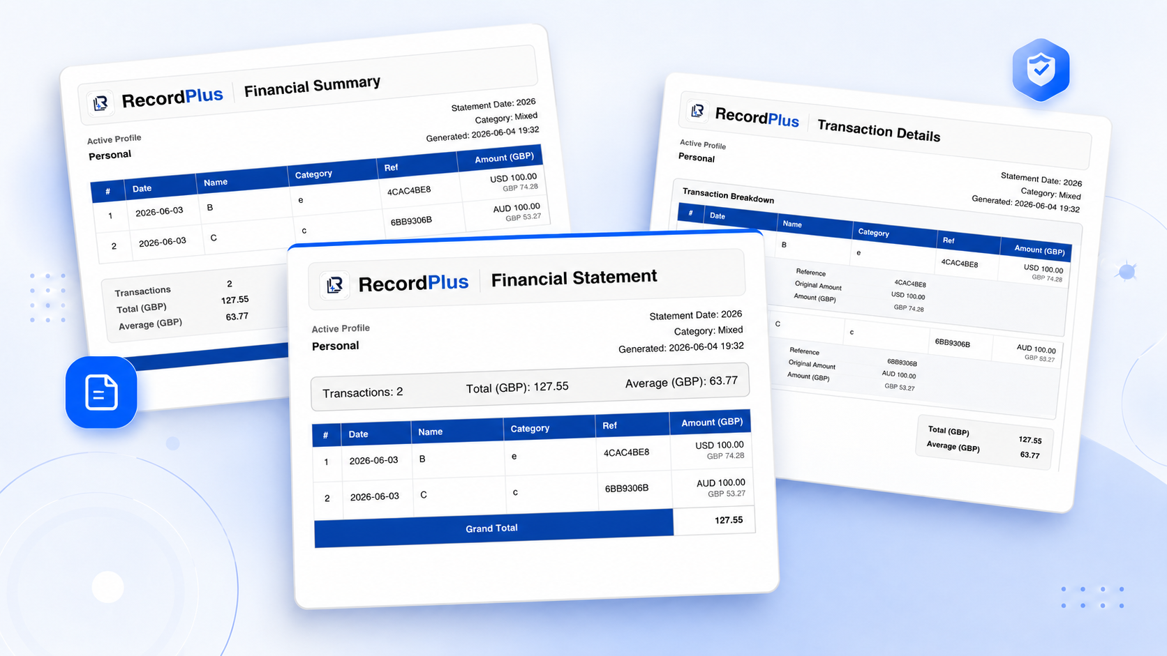 Financial Statement export preview
